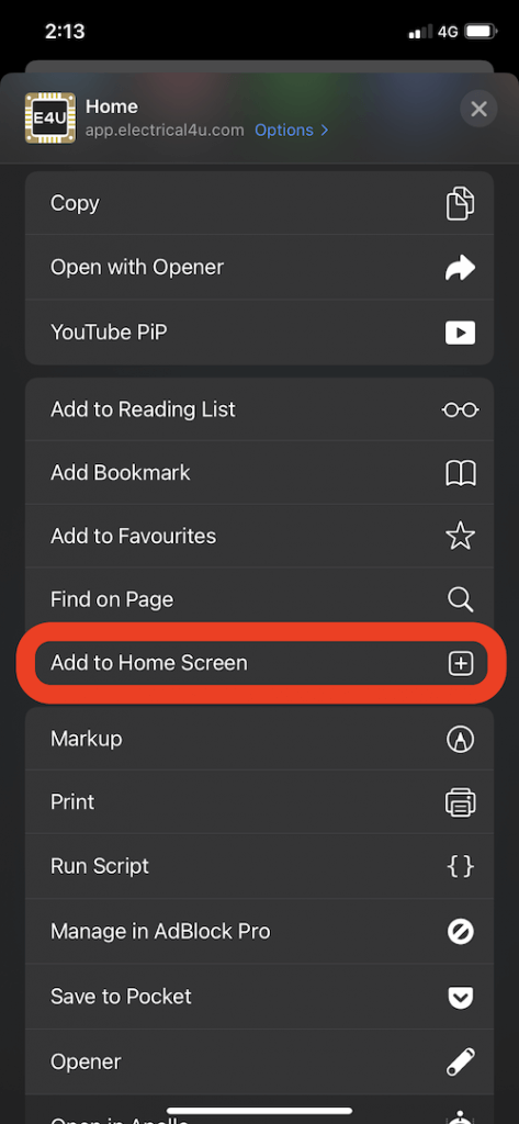 add electrical4uapp to iphone ipad screen 2