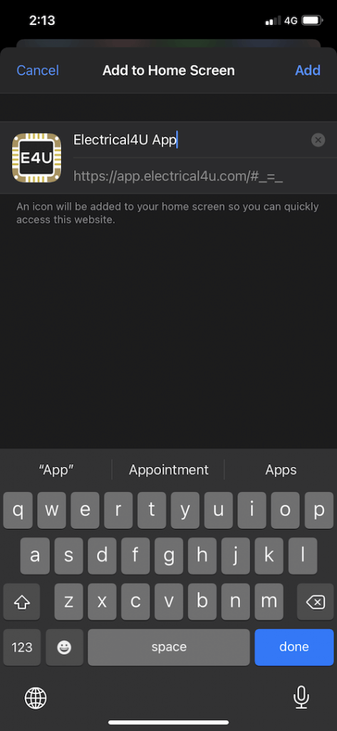 add electrical4uapp to iphone ipad screen 3